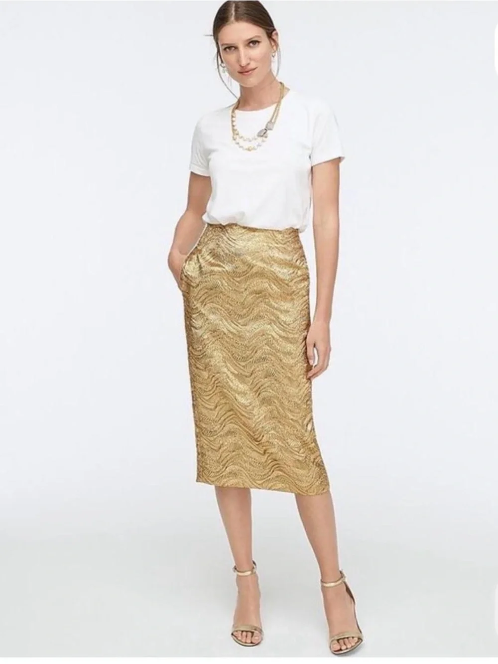 J.Crew Collection pencil skirt in metallic gold leaf jacquard print size 2